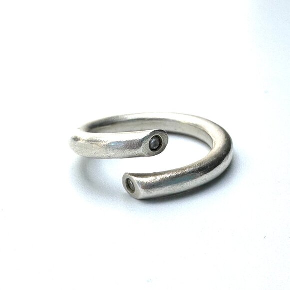 Brushed Sterling Silver Diamond Bypass Ring — Connie Coleman — 7 US — EUC - Picture 1 of 5